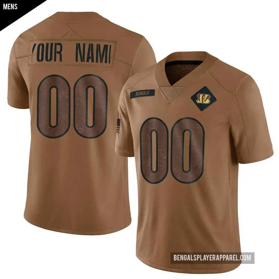 Men's Cincinnati Bengals ＃00 Custom Brown Limited 2023 Salute To Service Jersey