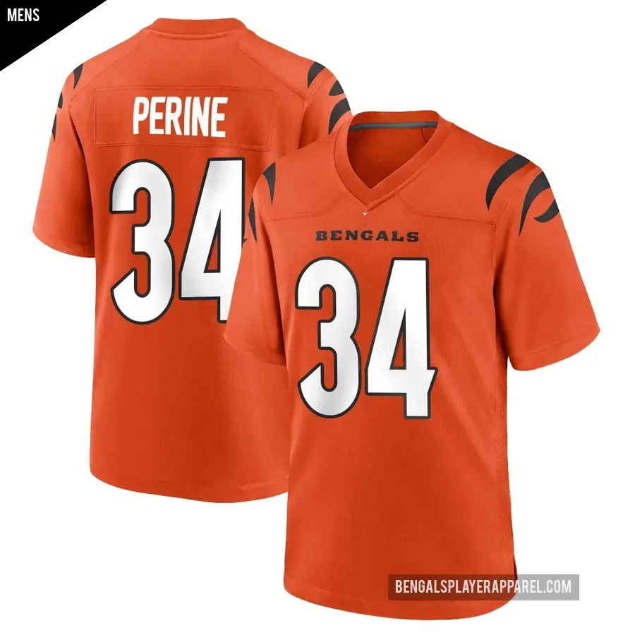 Men's Cincinnati Bengals ＃34 Samaje Perine Orange Game Jersey