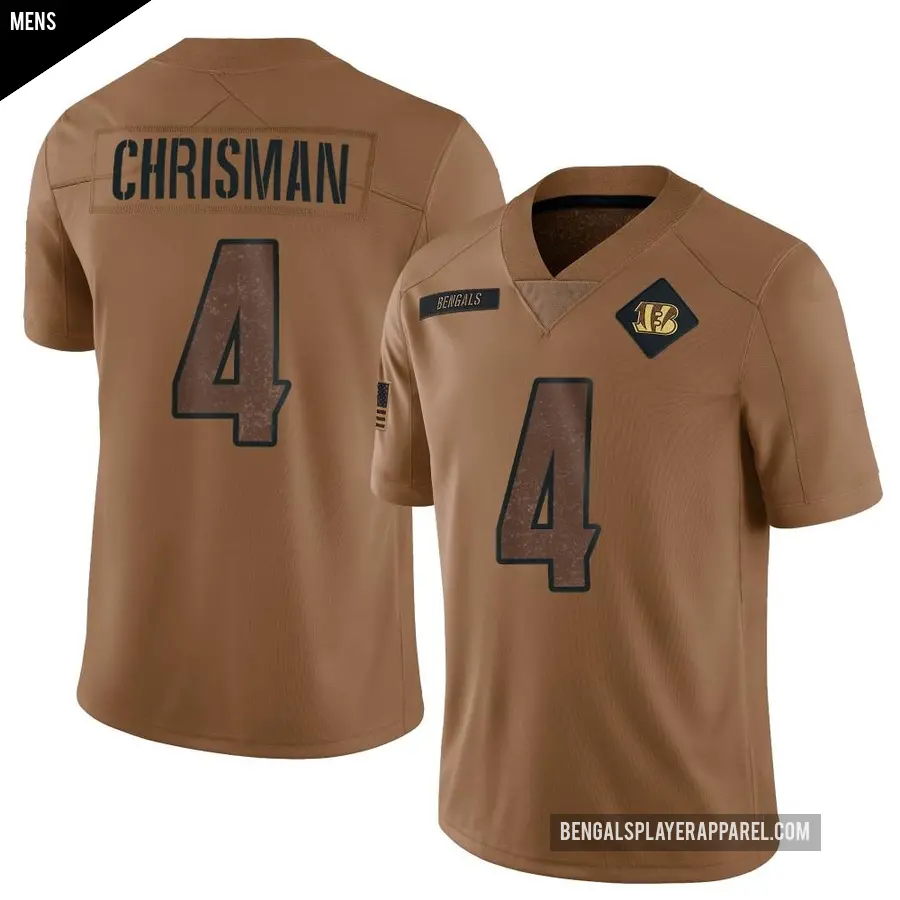 Men's Cincinnati Bengals ＃4 Drue Chrisman Brown Limited 2023 Salute To Service Jersey