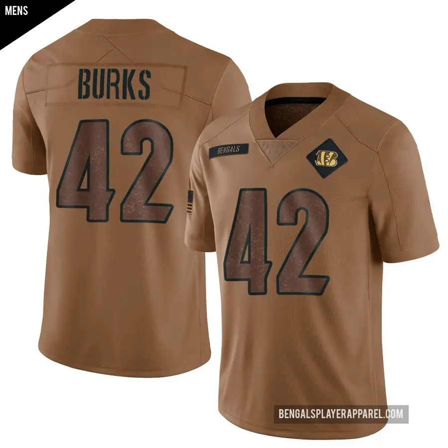 Men's Cincinnati Bengals ＃42 Oren Burks Brown Limited 2023 Salute To Service Jersey