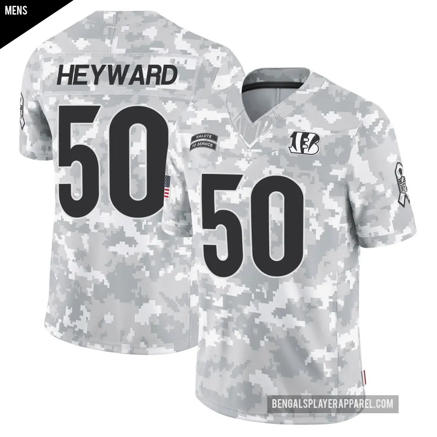 Men's Cincinnati Bengals ＃50 Shaka Heyward Arctic Camo Limited 2024 Salute to Service Jersey