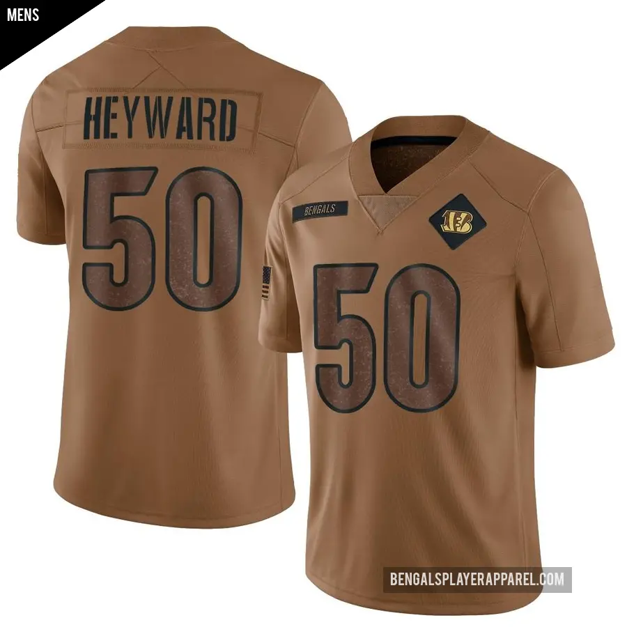 Men's Cincinnati Bengals ＃50 Shaka Heyward Brown Limited 2023 Salute To Service Jersey