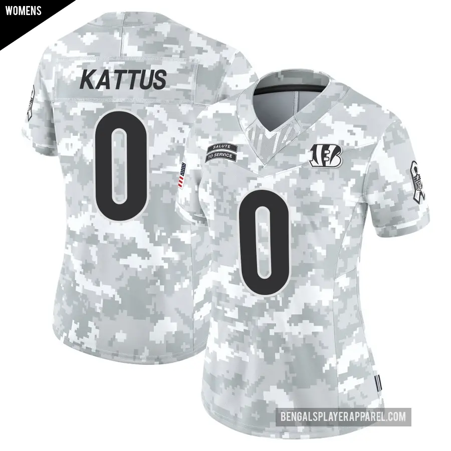 Women's Cincinnati Bengals ＃0 Josh Kattus Arctic Camo Limited 2024 Salute to Service Jersey