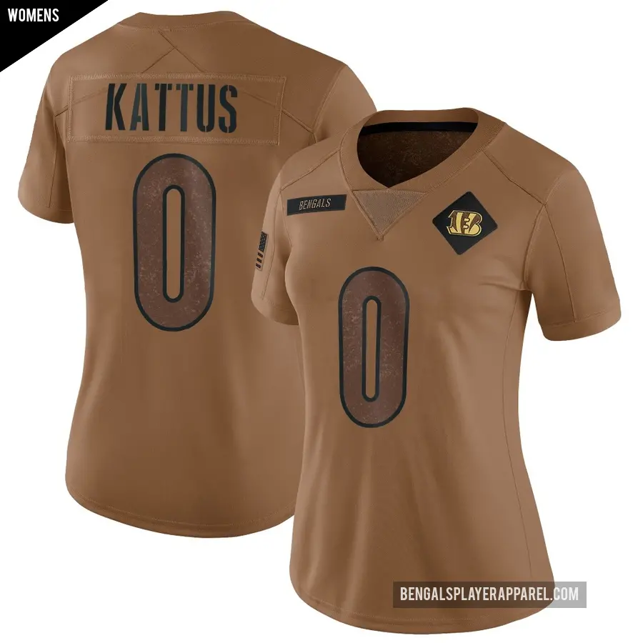 Women's Cincinnati Bengals ＃0 Josh Kattus Brown Limited 2023 Salute To Service Jersey