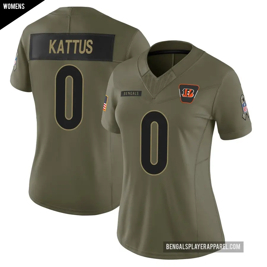 Women's Cincinnati Bengals ＃0 Josh Kattus Olive Limited 2025 Salute to Service Jersey