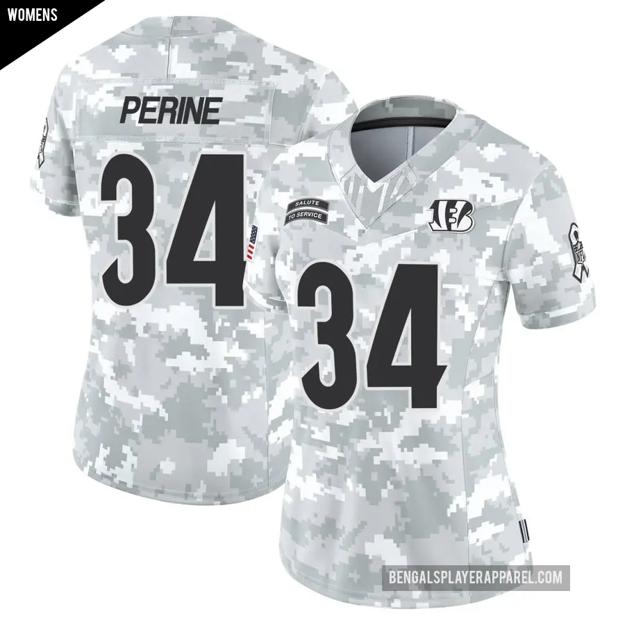 Women's Cincinnati Bengals ＃34 Samaje Perine Arctic Camo Limited 2024 Salute to Service Jersey