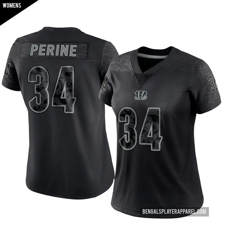 Women's Cincinnati Bengals ＃34 Samaje Perine Black Limited Reflective Jersey