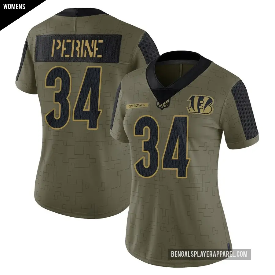 Women's Cincinnati Bengals ＃34 Samaje Perine Olive Limited 2021 Salute To Service Jersey