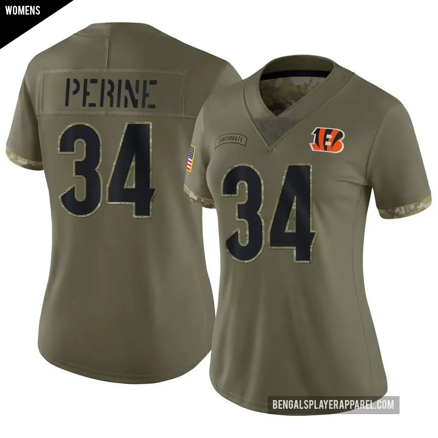 Women's Cincinnati Bengals ＃34 Samaje Perine Olive Limited 2022 Salute To Service Jersey
