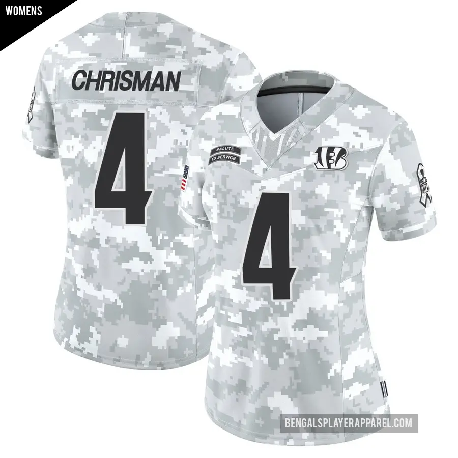Women's Cincinnati Bengals ＃4 Drue Chrisman Arctic Camo Limited 2024 Salute to Service Jersey