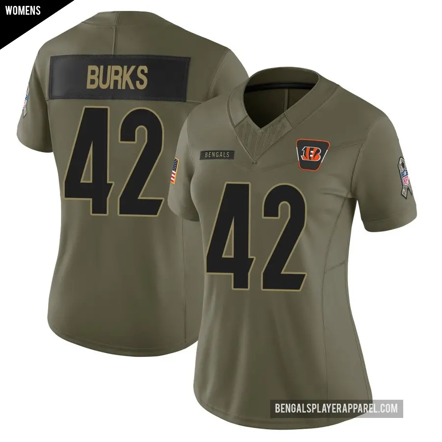 Women's Cincinnati Bengals ＃42 Oren Burks Olive Limited 2025 Salute to Service Jersey