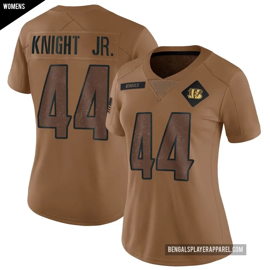 Women's Cincinnati Bengals ＃44 Demetrius Knight Jr. Brown Limited 2023 Salute To Service Jersey