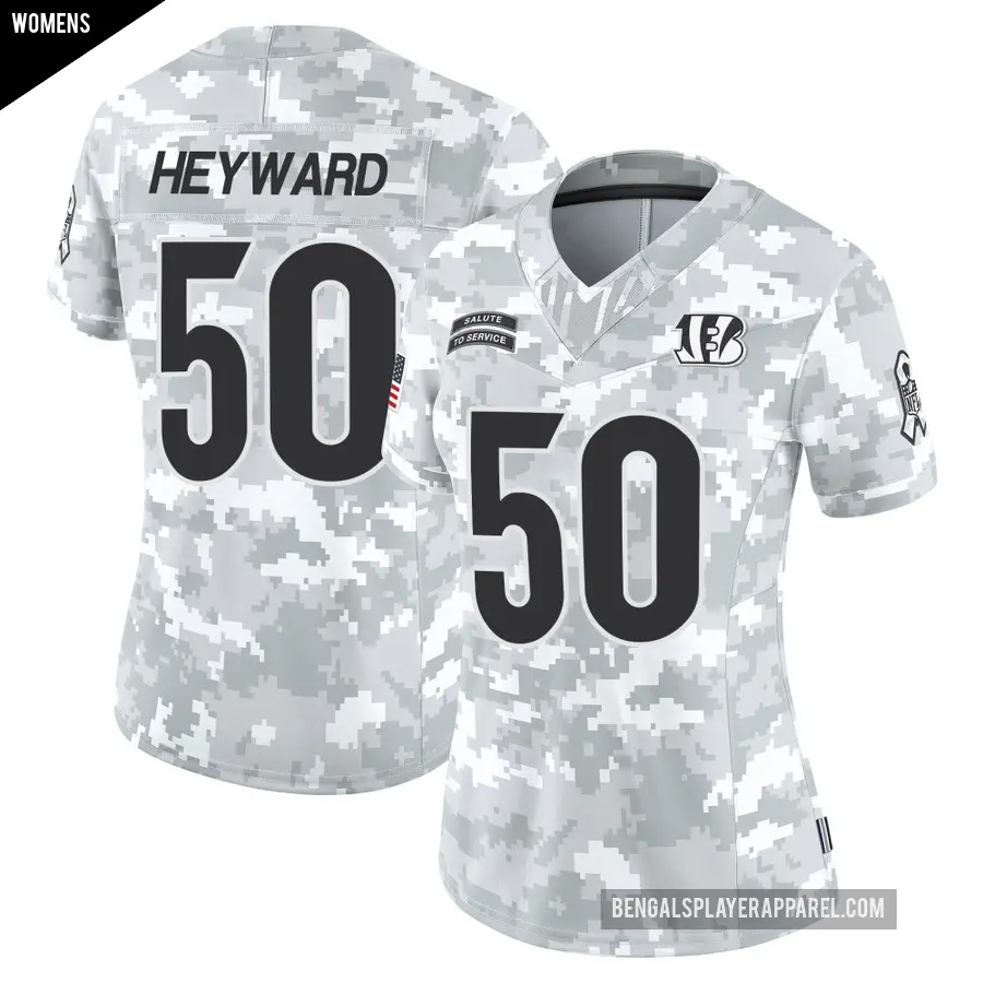 Women's Cincinnati Bengals ＃50 Shaka Heyward Arctic Camo Limited 2024 Salute to Service Jersey