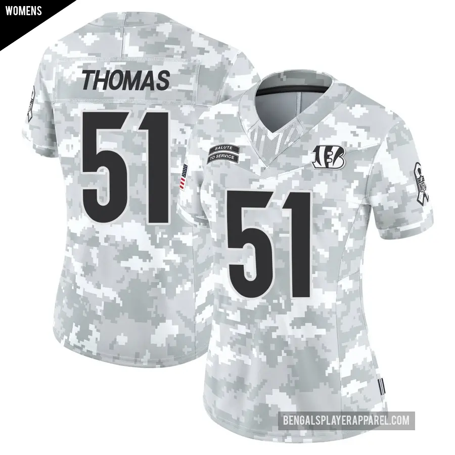 Women's Cincinnati Bengals ＃51 Isaiah Thomas Arctic Camo Limited 2024 Salute to Service Jersey