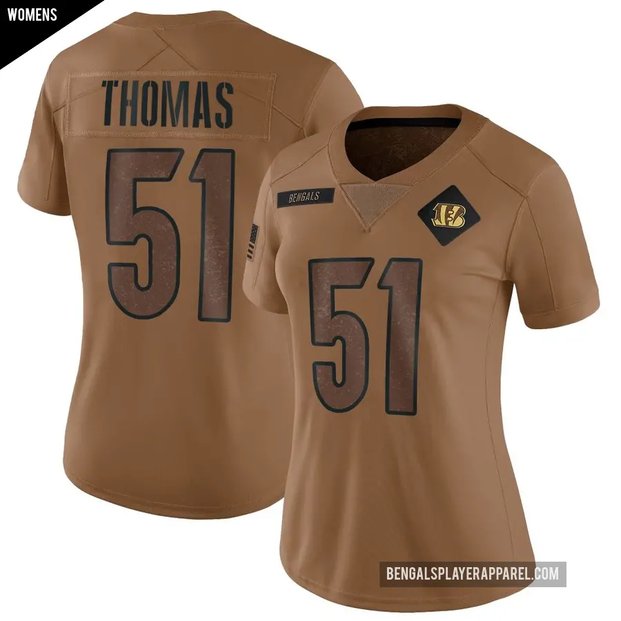 Women's Cincinnati Bengals ＃51 Isaiah Thomas Brown Limited 2023 Salute To Service Jersey