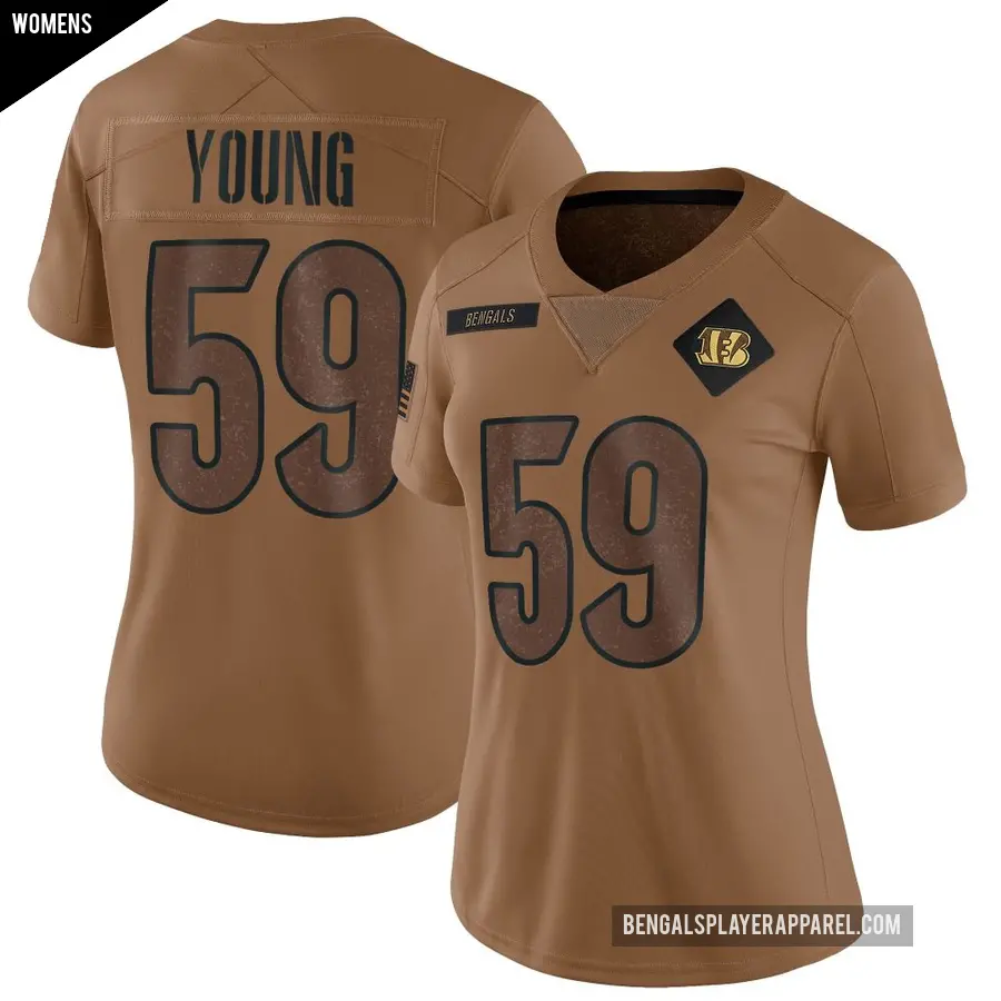 Women's Cincinnati Bengals ＃59 Craig Young Brown Limited 2023 Salute To Service Jersey
