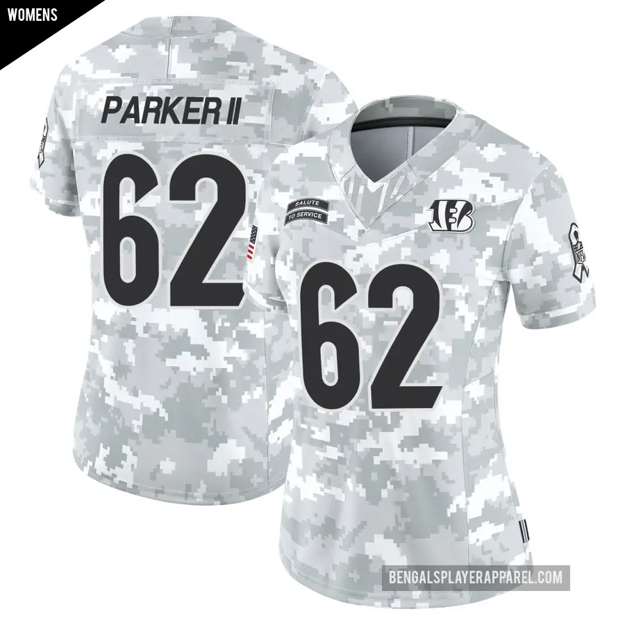 Women's Cincinnati Bengals ＃62 Brian Parker II Arctic Camo Limited 2024 Salute to Service Jersey