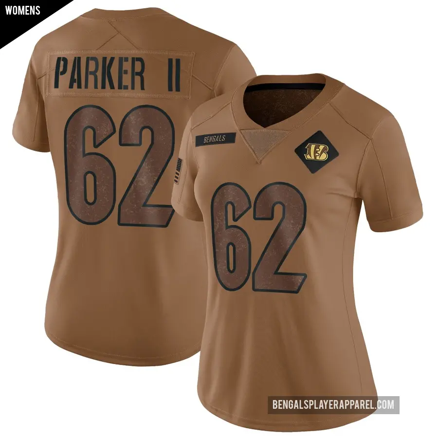 Women's Cincinnati Bengals ＃62 Brian Parker II Brown Limited 2023 Salute To Service Jersey