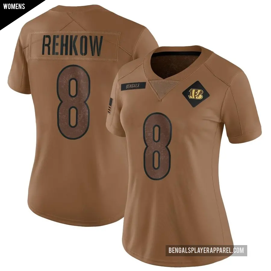 Women's Cincinnati Bengals ＃8 Ryan Rehkow Brown Limited 2023 Salute To Service Jersey