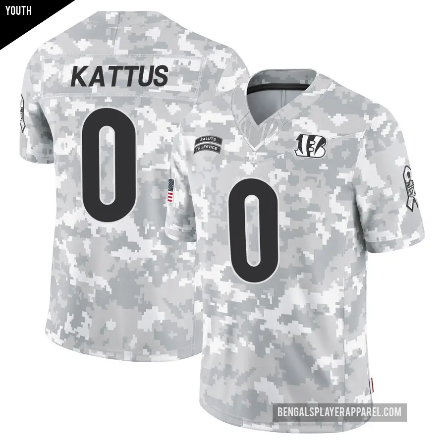 Youth Cincinnati Bengals ＃0 Josh Kattus Arctic Camo Limited 2024 Salute to Service Jersey
