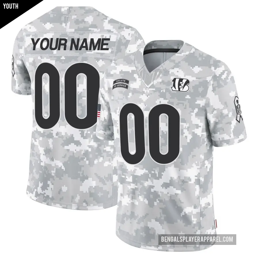 Youth Cincinnati Bengals ＃00 Custom Arctic Camo Limited 2024 Salute to Service Jersey