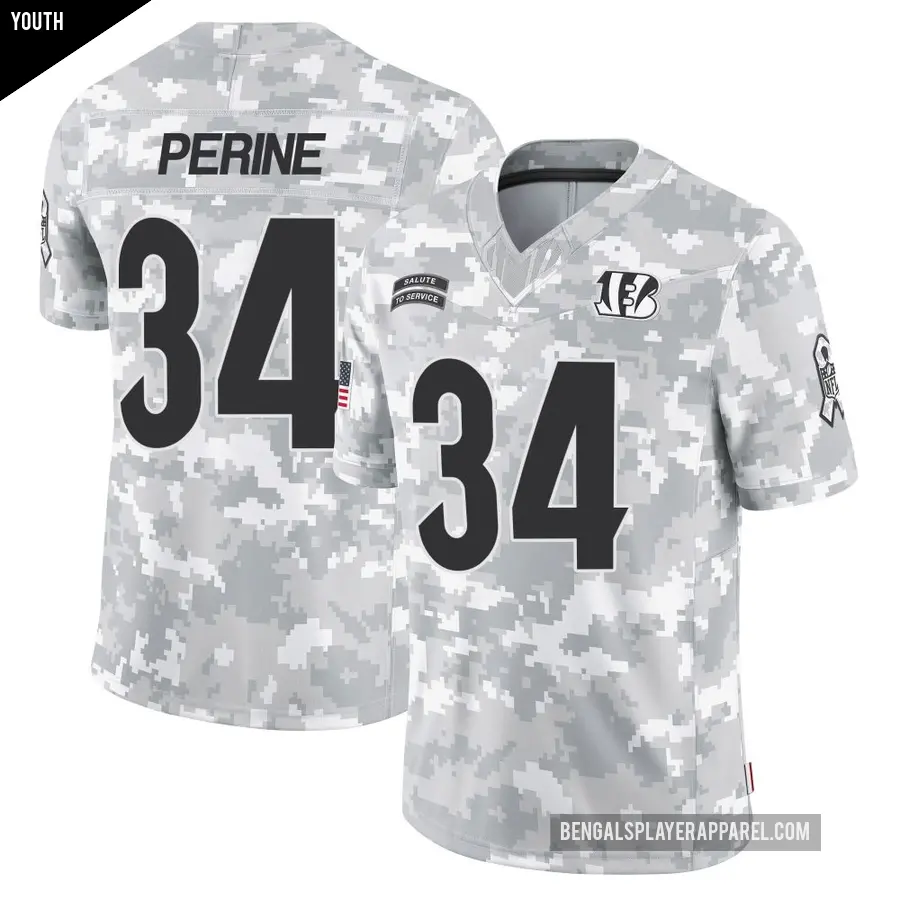 Youth Cincinnati Bengals ＃34 Samaje Perine Arctic Camo Limited 2024 Salute to Service Jersey