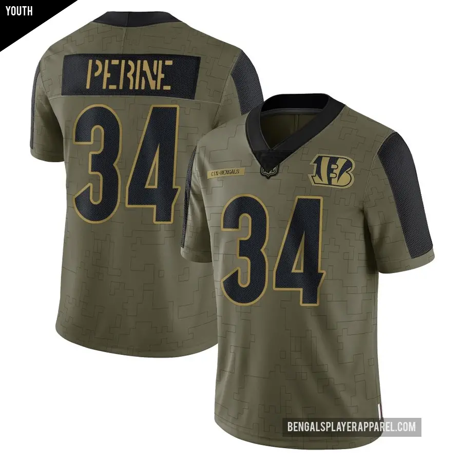 Youth Cincinnati Bengals ＃34 Samaje Perine Olive Limited 2021 Salute To Service Jersey