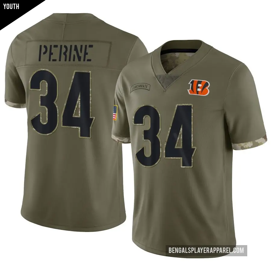 Youth Cincinnati Bengals ＃34 Samaje Perine Olive Limited 2022 Salute To Service Jersey