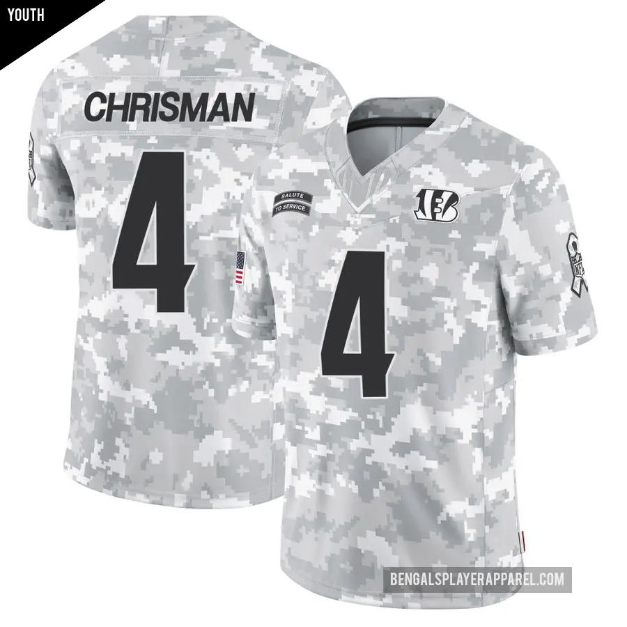 Youth Cincinnati Bengals ＃4 Drue Chrisman Arctic Camo Limited 2024 Salute to Service Jersey
