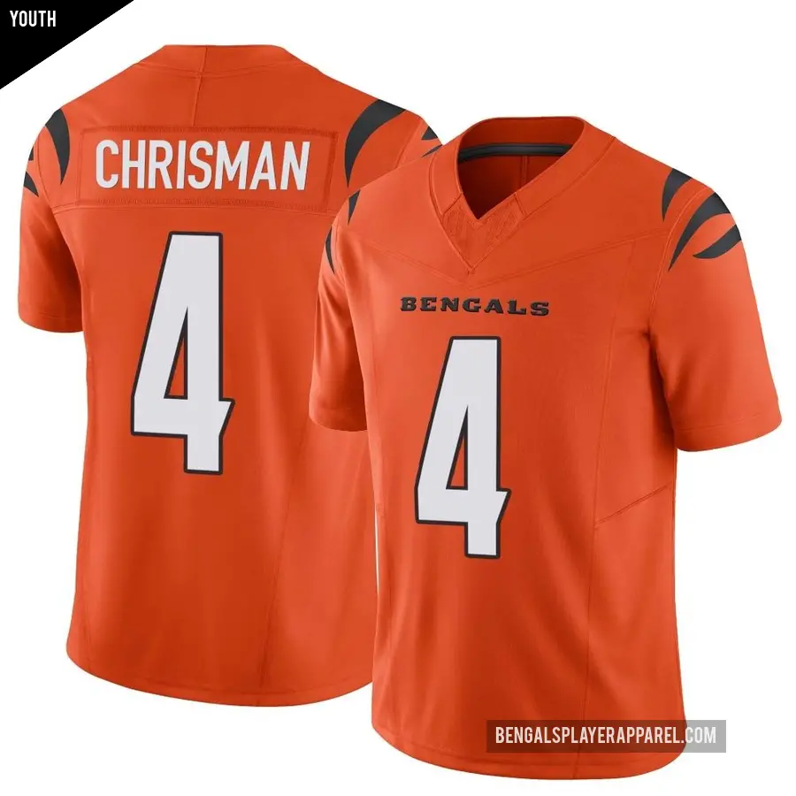 Youth Cincinnati Bengals ＃4 Drue Chrisman Orange Limited Vapor F.U.S.E. Jersey