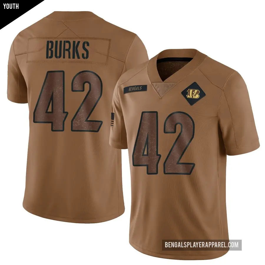 Youth Cincinnati Bengals ＃42 Oren Burks Brown Limited 2023 Salute To Service Jersey