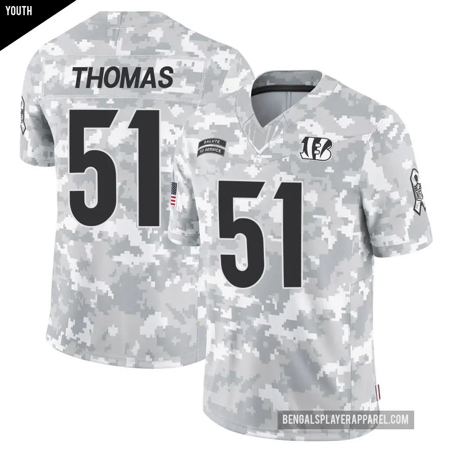 Youth Cincinnati Bengals ＃51 Isaiah Thomas Arctic Camo Limited 2024 Salute to Service Jersey