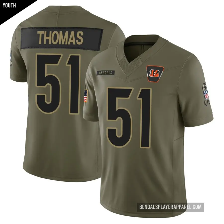 Youth Cincinnati Bengals ＃51 Isaiah Thomas Olive Limited 2025 Salute to Service Jersey