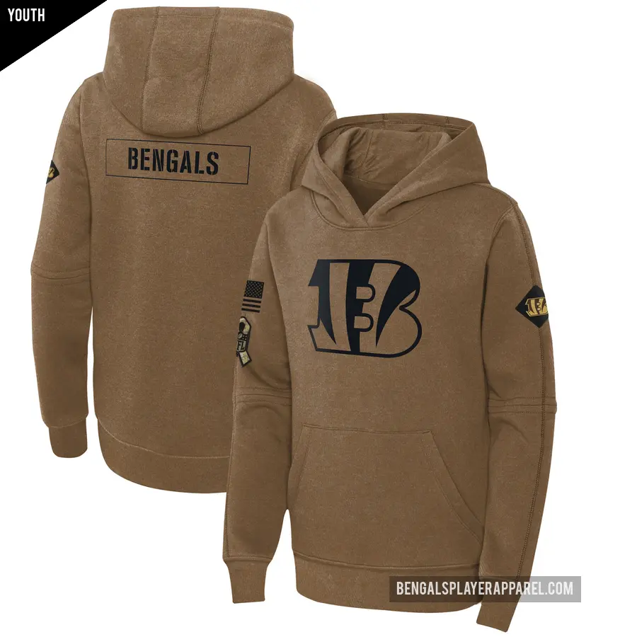 Youth Cincinnati Bengals Brown 2023 Salute to Service Club Fleece Pullover Hoodie