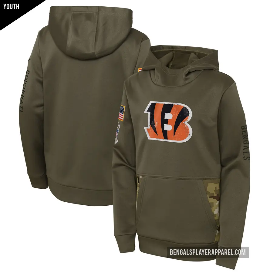 Youth Cincinnati Bengals Olive 2022 Salute to Service Performance Pullover Hoodie