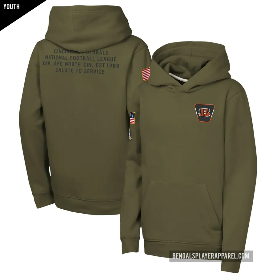 Youth Cincinnati Bengals Olive 2025 Salute to Service Club Fleece Hoodie